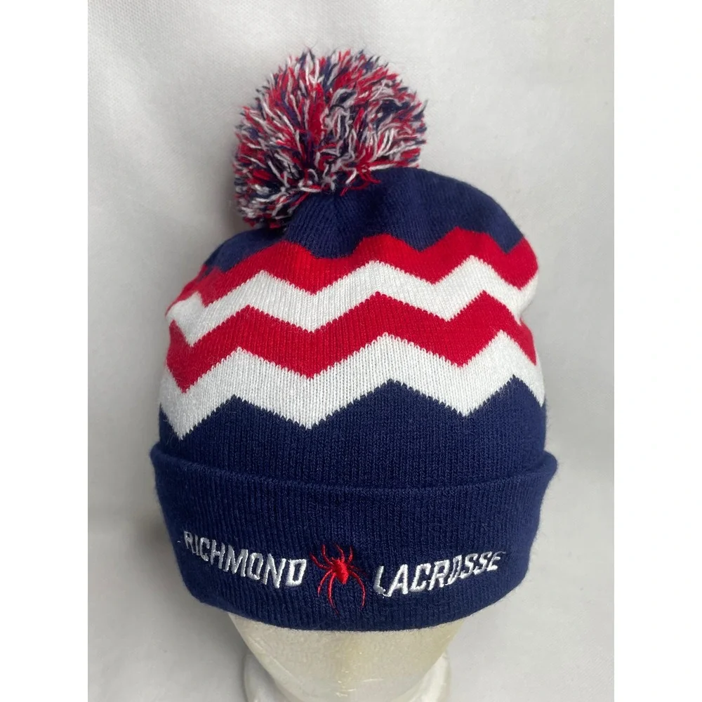 University of Richmond Spiders Lacrosse Beanie Cap OSFM Red White Blue Pom Hat